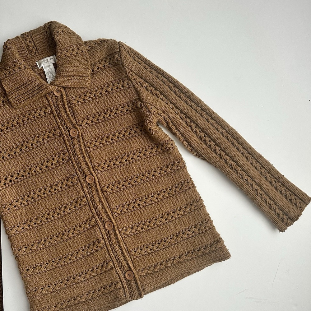 Vintage Jones New York Sport Cardigan Sweater Womens Medium Brown Chunky Knit